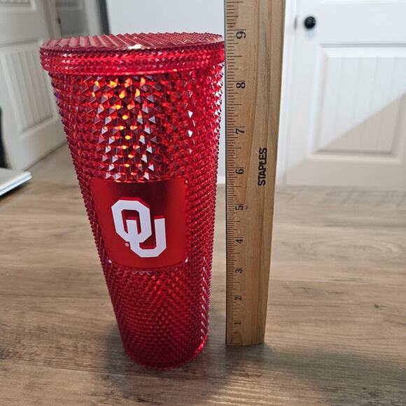 Oklahoma University Sooners Studded Tumbler Starbucks Plastic No Straw Red OU - Picture 11 of 12
